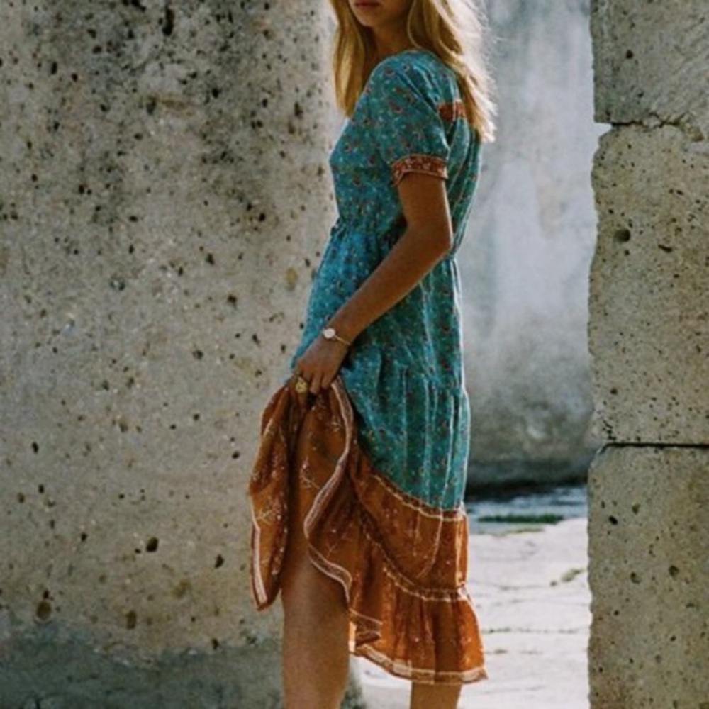 boho chic gypsy feel floral print midi dress - Picture 2 of 4